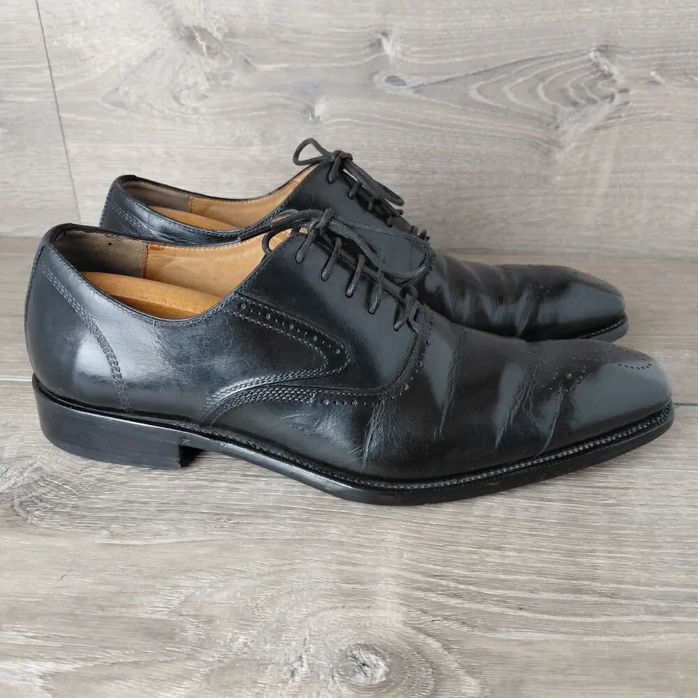 HERMES Paris Mens Black Leather Brogue Oxford Square Toe Dress Shoes Size 9